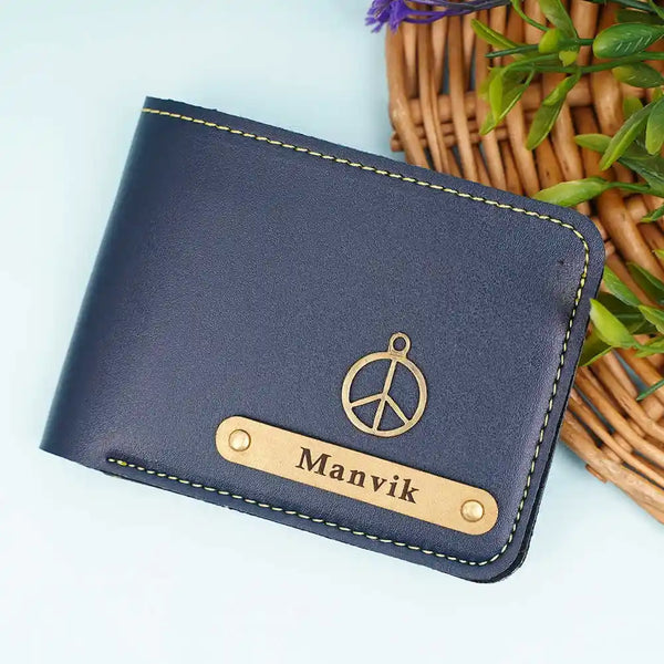 Personalised Men's Wallet With Charm - Navy Blue